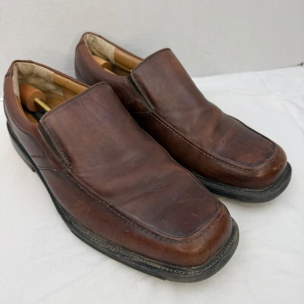 Bass Payne Mens Brown Leather Slip On Loafers Square Toe Dress Shoes 13 M